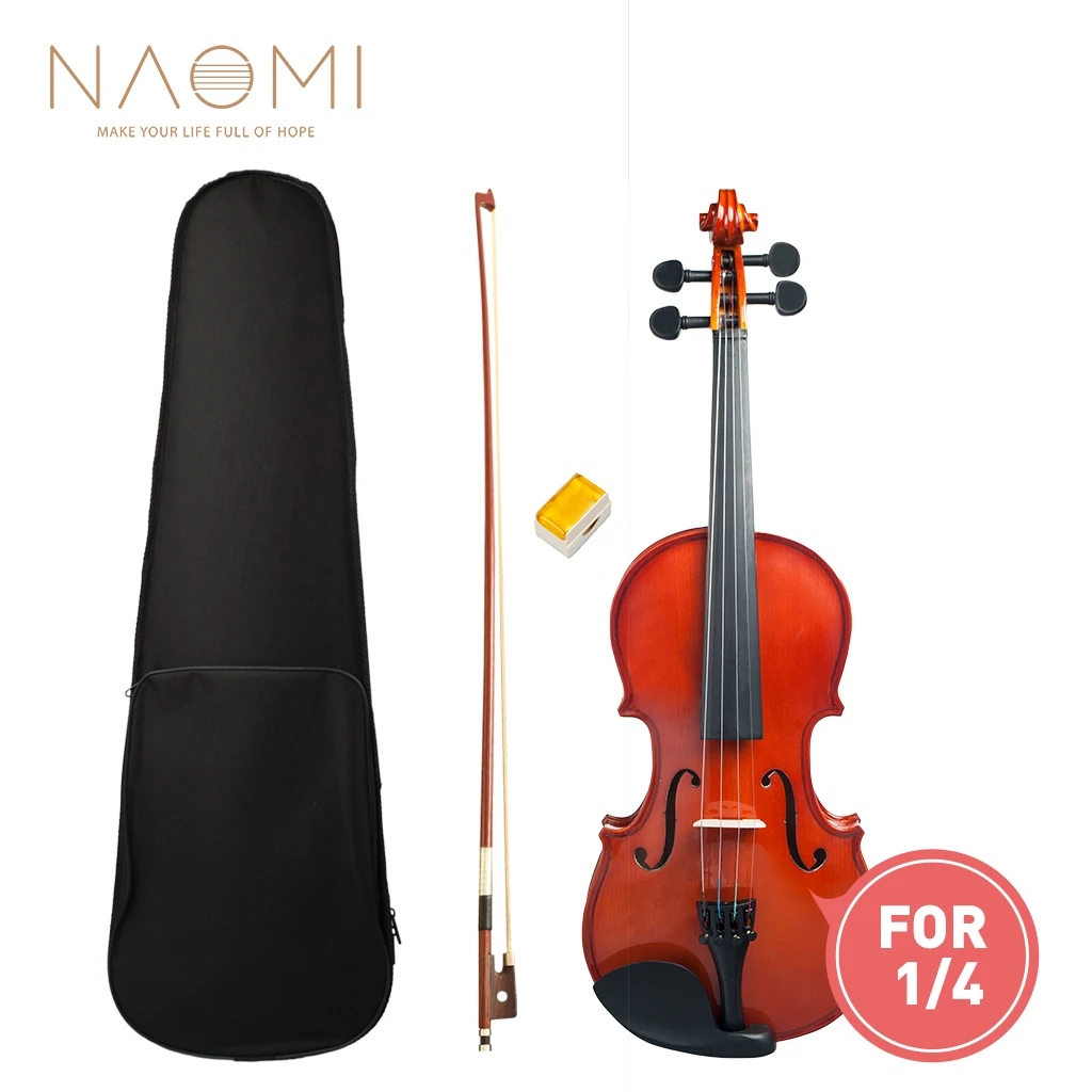 NAOMI 1/4 Violin High Gloss Finishing Violin Student Violin W/Case+Bow+Rosin For Biginner Violin Learner Natural Color Violin
