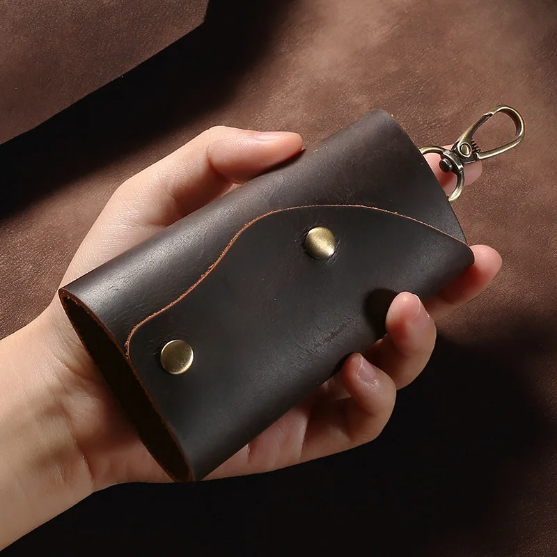 

Leather Keychain Case Men Women Genuine Cowhide Car Keys Holder Clip Housekeepers Key Organizer Vintage Coffee Style