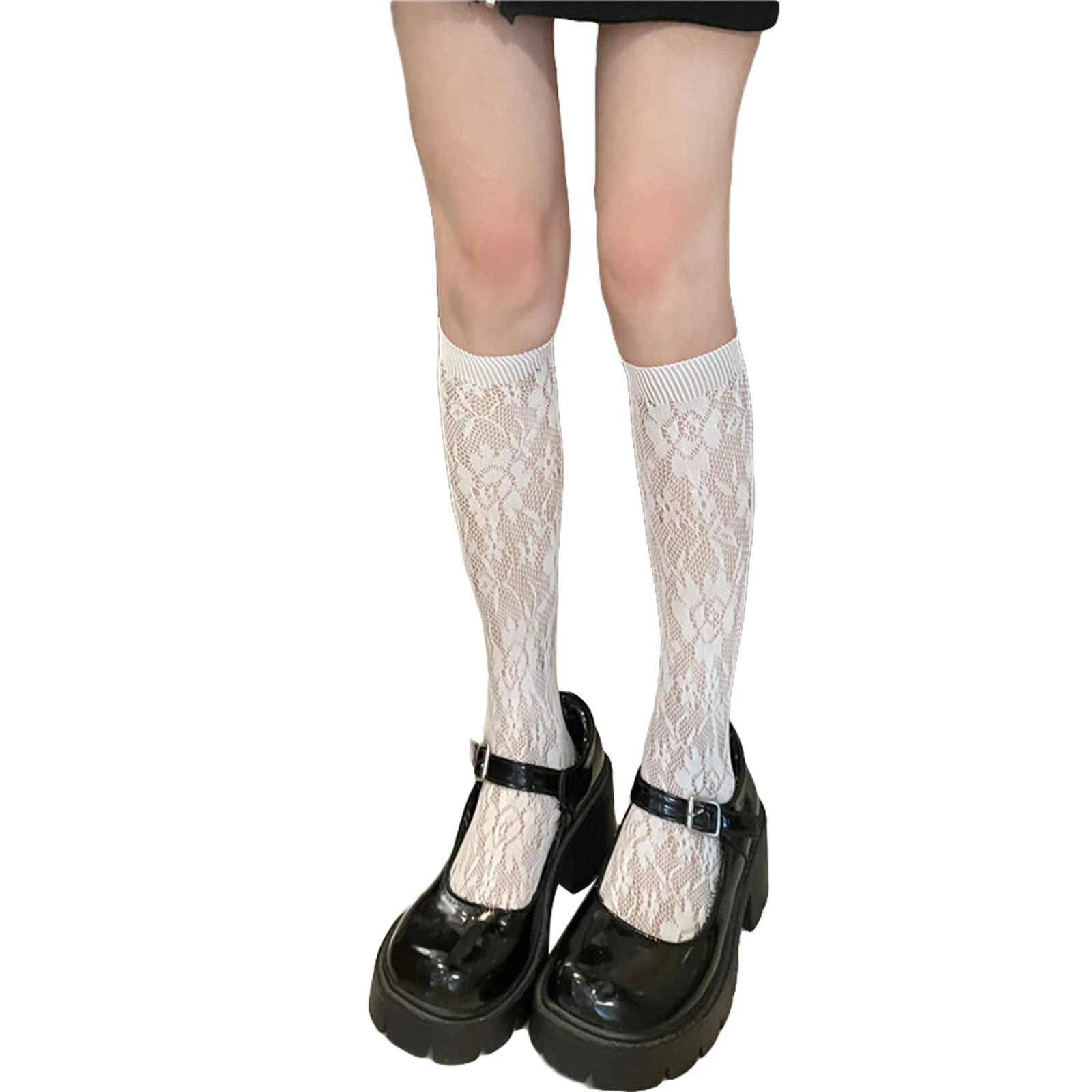 1 пара женские сетчатые прозрачные кружевные носки средней длины |