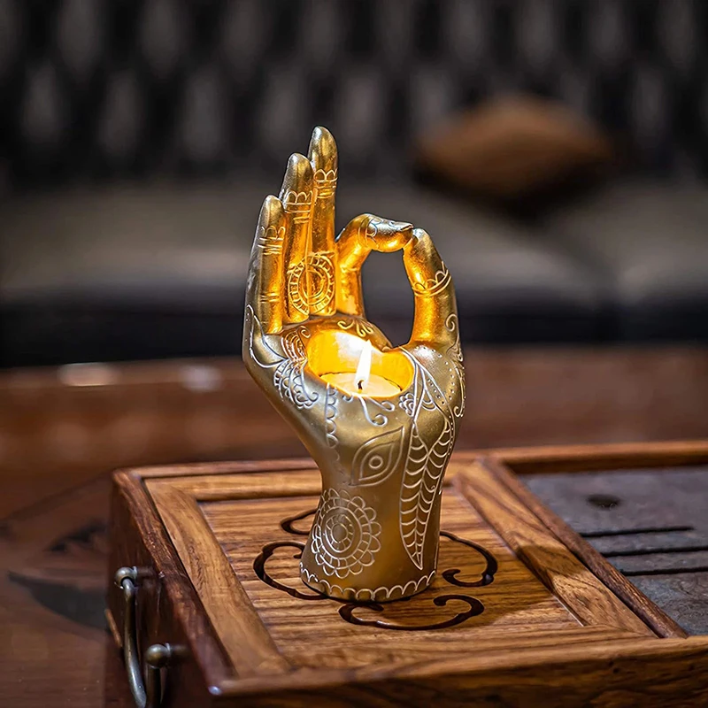 

Candle Holder Decorative Buddhist Style Candlestick Resin Zen Hand Shaped Crafts Incense Burner for Home Office Dropshipping
