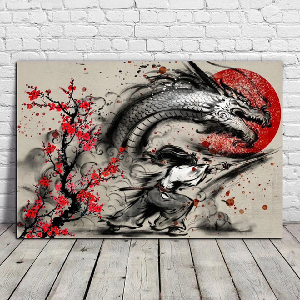 

DIY 5D Diamond Painting Japan Samurai and Dragon Full Diamond Embroidery Cross Stitch Kits Mosaic Picture Art Home Decor D64