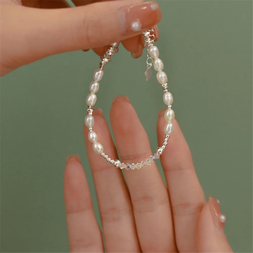 Регулируемый Женский браслет из натурального жемчуга нишевой дизайн Блестящие