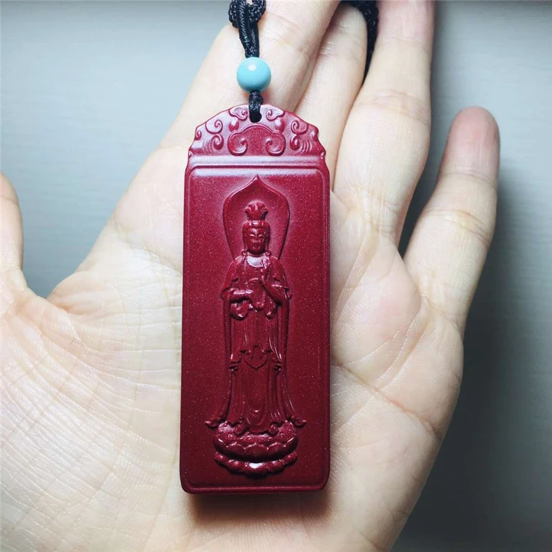 

Natural Cinnabar Avalokitesvara Pendant Purple Gold Sand High Content Men's Zodiac Anniversary Year Cinnabar Guanyin Pendant