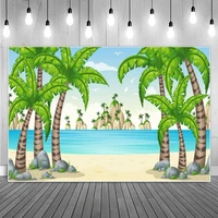 cartoon beach palm trees party photography backdrops kids summer tropical cactus islands bule sea decoration photo backgrounds