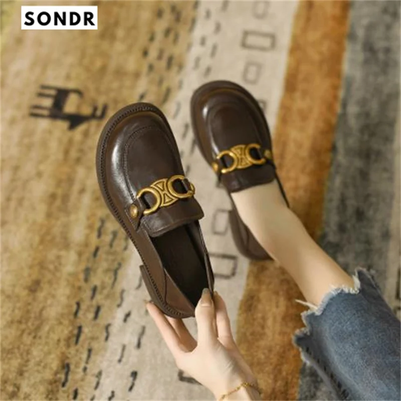 

Лоферы женские, новинка 2022, универсальные маленькие кожаные туфли в британском стиле, на весну, лето, осень и зиму, из мягкой кожи