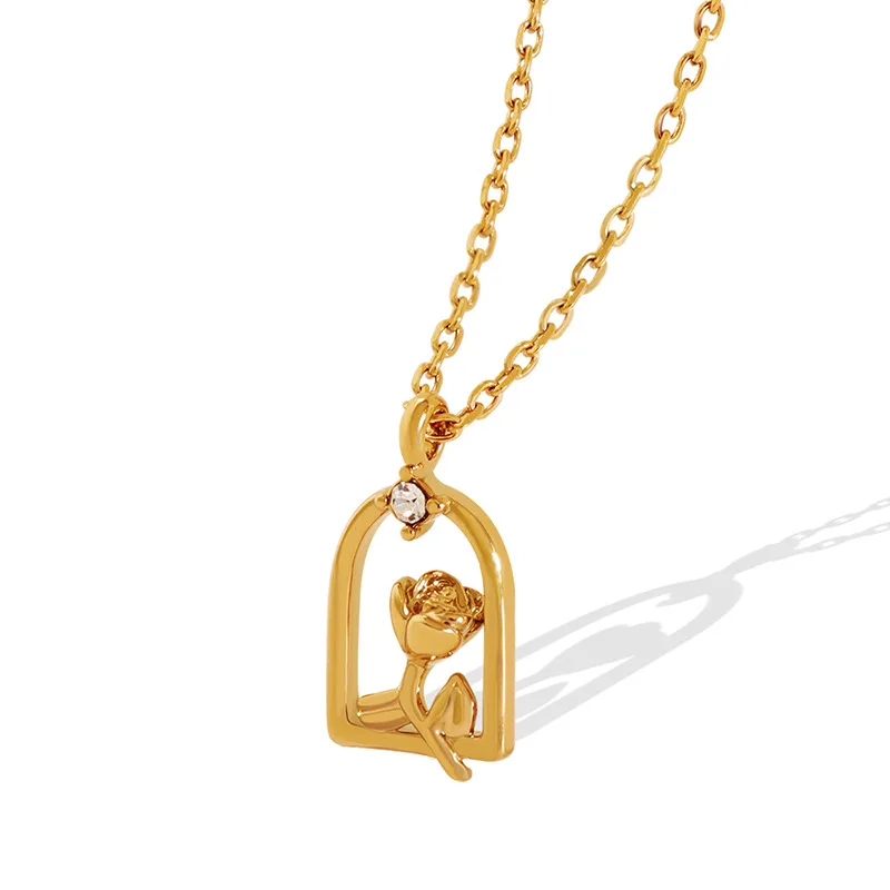 

Romantic Cute Zircon Window Rose Flower Necklace for Women Clavicle Chain Choker Pendant 2022 Stainless Steel Jewelry Wholesale