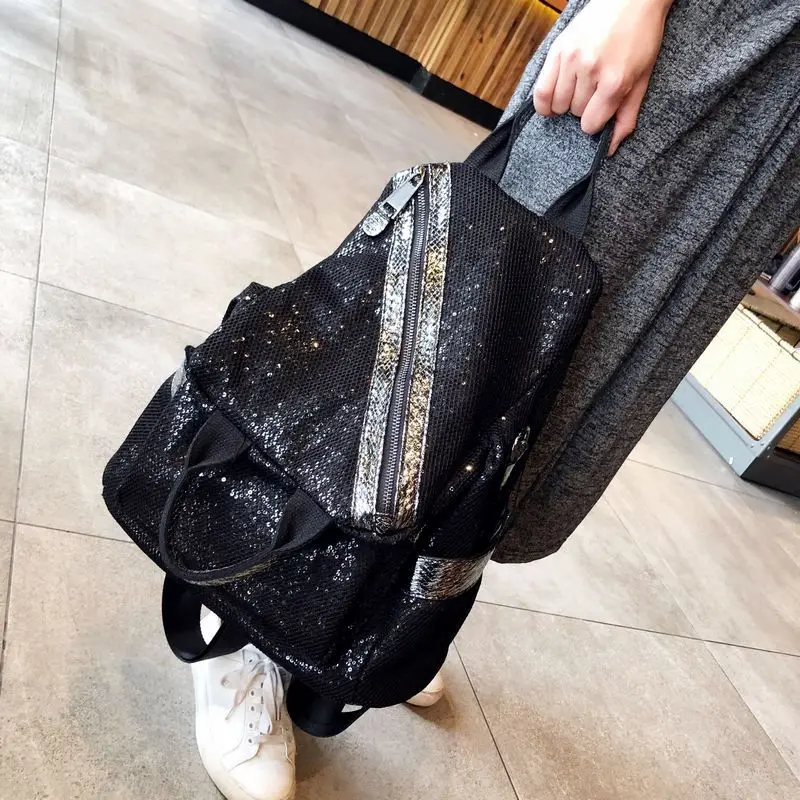 Mesh Netting Iridescent Paillette Convertible Backpack Handbag Women Fashion Sparkle Shiny Bag Female Casual Everyday Knapsack