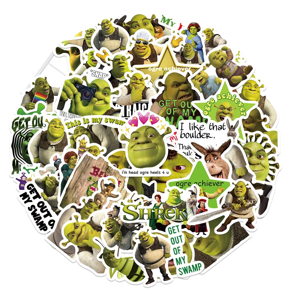 

Bandai Cartoon Anime Shrek Stickers Waterproof Skateboard Guitar Suitcase Laptop Decal Graffiti Sticker for Kids Toys