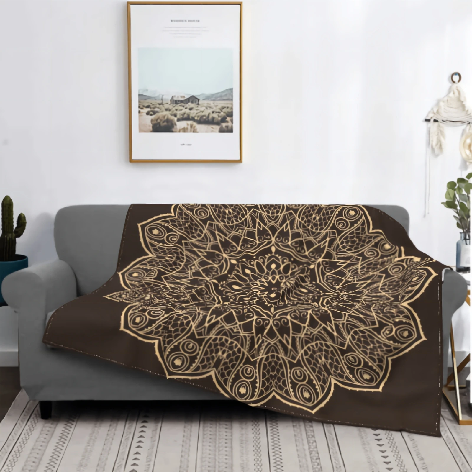 

Ornament Black White Card With Mandala Blanket for Couch Bed Super Soft Cozy Plush Microfiber Fluffy Blanket Lightweight Warm