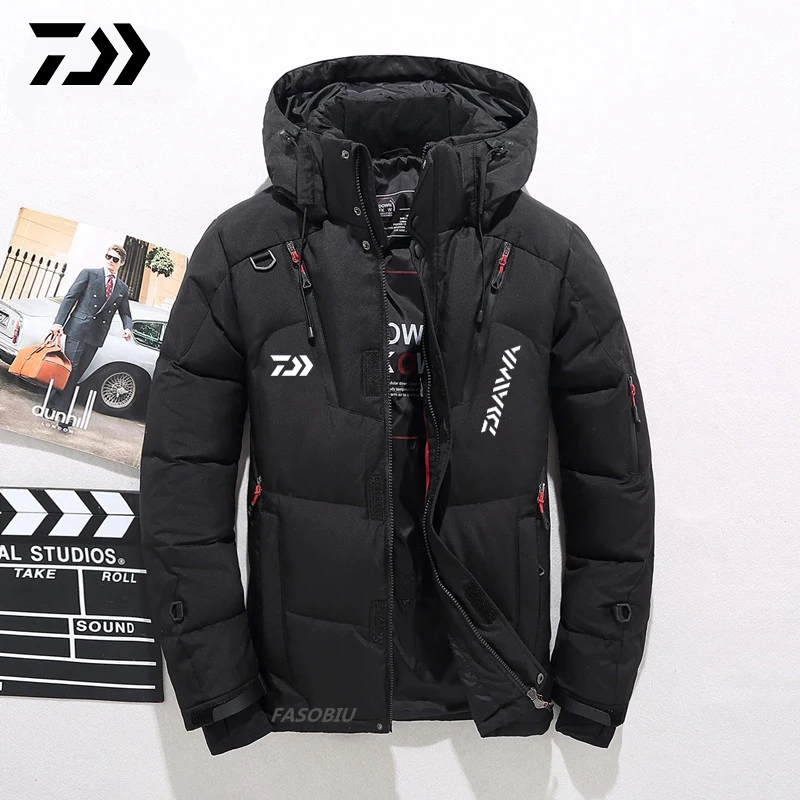 

Daiwa White Men's Fishing Jacket Warm Hooded Thick Puffer Coat Male High Quality Thermal Winter Fishing Clothes