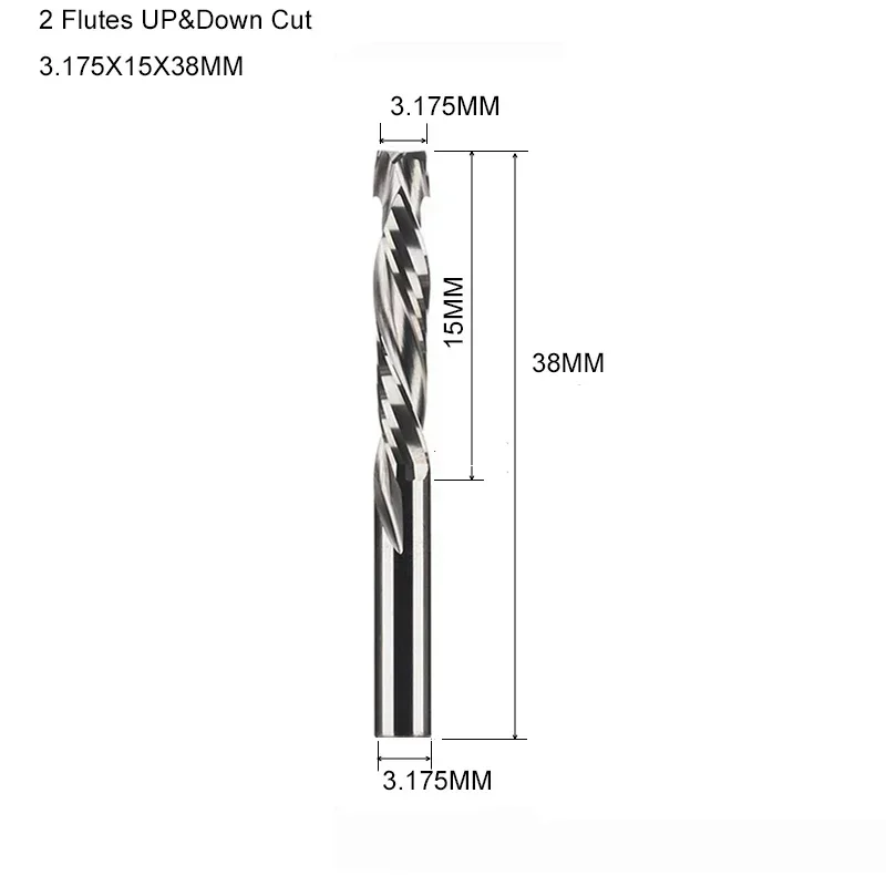 1 шт. 3,175/4/5/6/8/10 мм вверх и вниз, 2 флейты, спиральная фреза, твердосплавная концевая фреза, компрессионная фреза с ЧПУ, деревообрабатывающий инструмент
