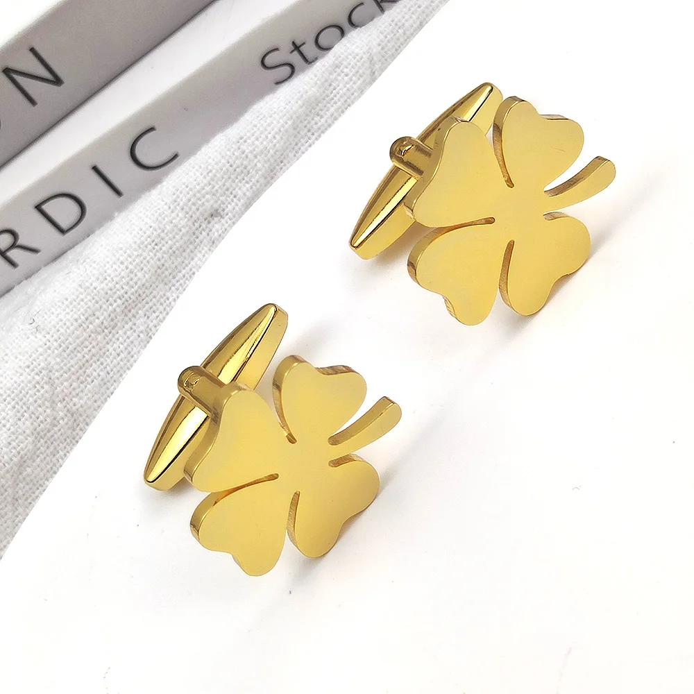 Men's Fashion Shirt Cufflinks Lucky Four-Leaf Clover Stainless Steel Cufflinks French Suit Shirt Button Men Charm Jewelry Direct