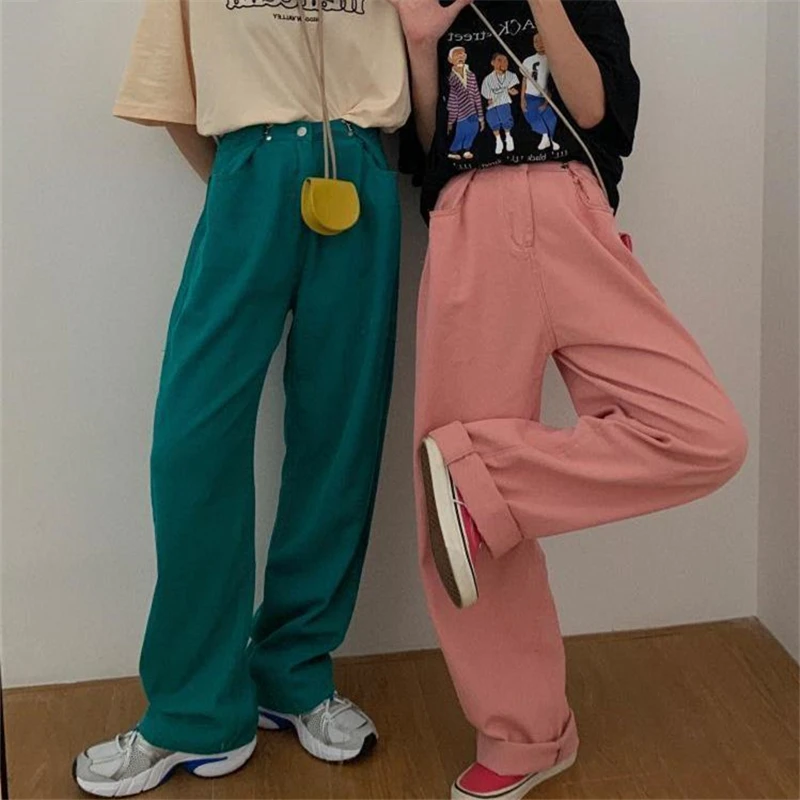 

Jeans Women Loose Vintage Mopping Wide Leg Trousers Denim Drape Solid College Casual Ulzzang Hipsters Streetwear Ins Denim Pants