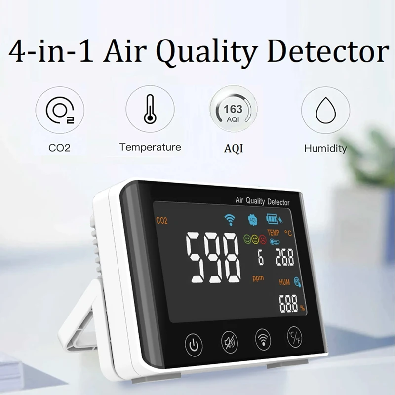 

CO2 Air Detector CO2 Temperature Humidity AQI For Home Office Grow Tent Wine Cellar Garage