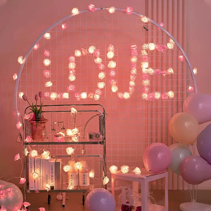 

USB/Battery Operated Rose Flower String Lights Artificial Flower Garland Wedding Christmas Decorations 10/20/40 LED Fairy Lights