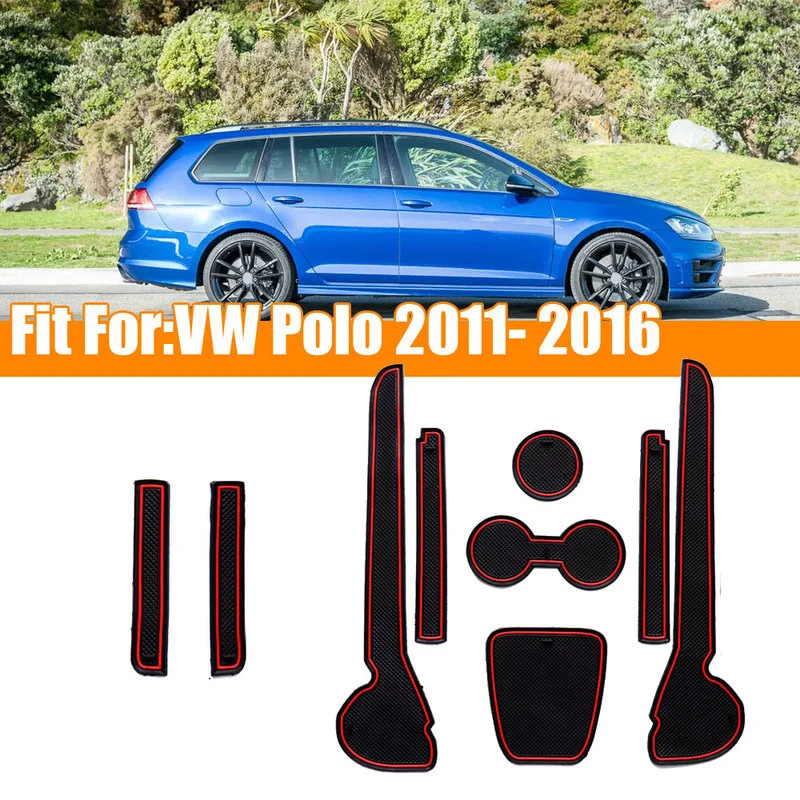 

9pcs Rubber Car Door Pads Anti Slip Cup Mats Car Interior Shock Absorption Decor Pads Accessories for Volkswagen Polo 2011- 2016