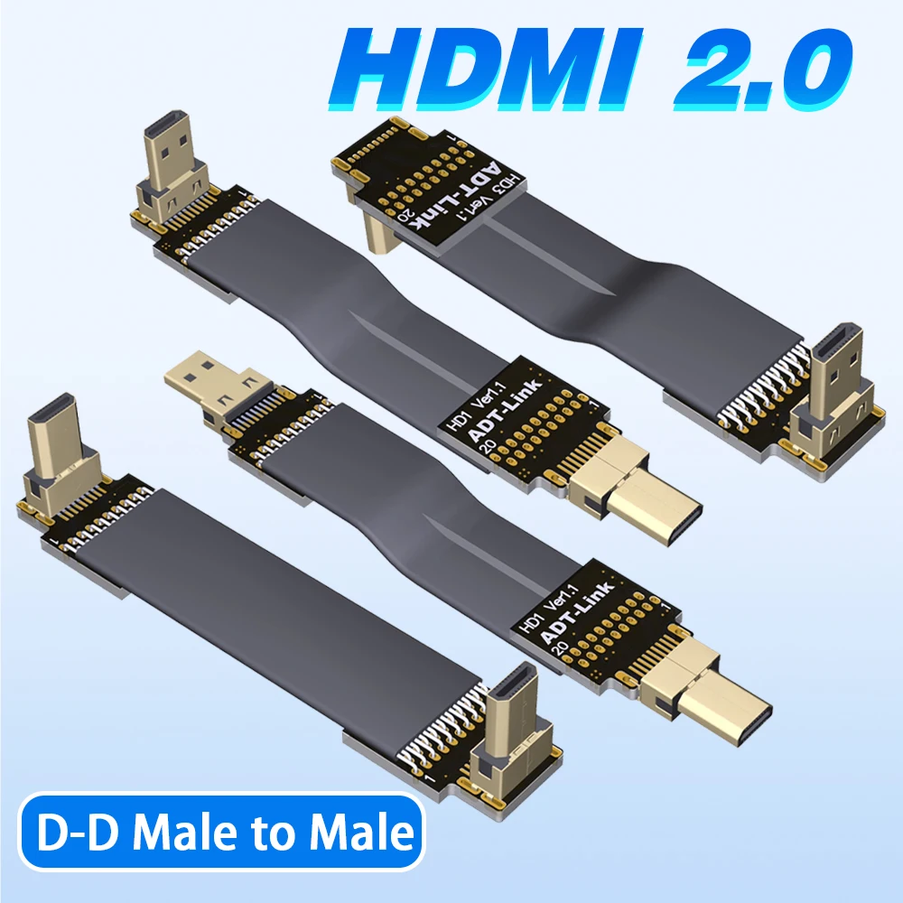 Плоский Удлинительный кабель HDMI2.0 D-type к D-type папа-папа Micro HD 2,0 для камеры FPV для аэрофотосъемки Gopro 4K @ 50/60(2160p)