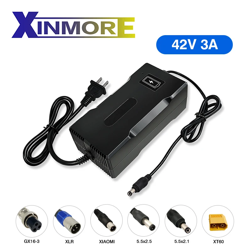 Зарядное устройство XINMORE для скутеров, литий-ионный аккумулятор 42 В, 3 А, для 10 аккумуляторов, для электрических велосипедов