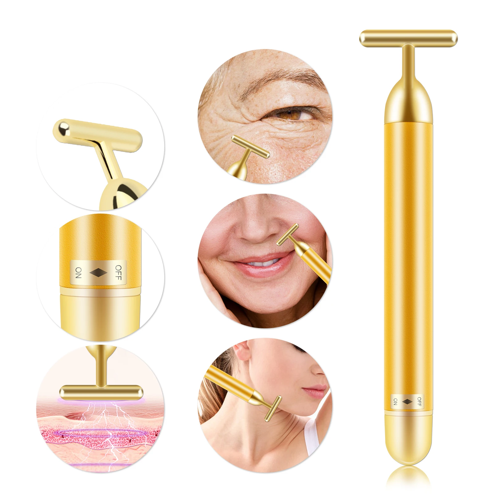 24-каратный Вибрационный Массажер Для Лица С Золотым Роликом Похудения И Красоты
