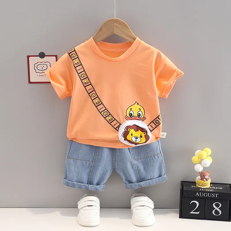 

Fashion Baby Boys Suit Summer Casual Clothes Sets Cartoon Top+Denim Shorts 2PCS Baby Outfits for Girls Infant Suits Kids Clothes
