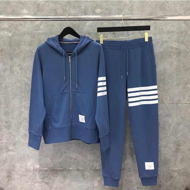 Jogger Man New Length Pants Sport Loose Cotton Lace-up Men Women Striped Sweatshirts Hoodies Blue Casual Sportswear Pants