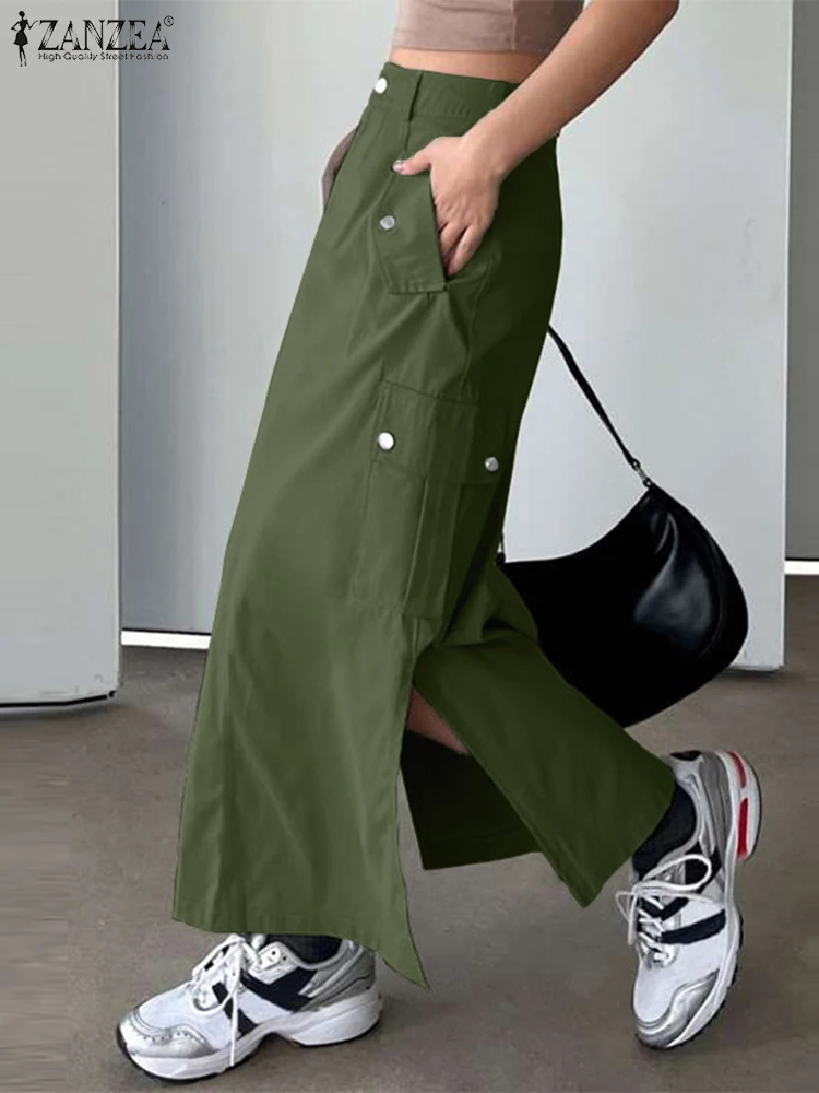 Модная женская Однотонная юбка-карго ZANZEA 2024 Повседневная Свободная длинная юбка