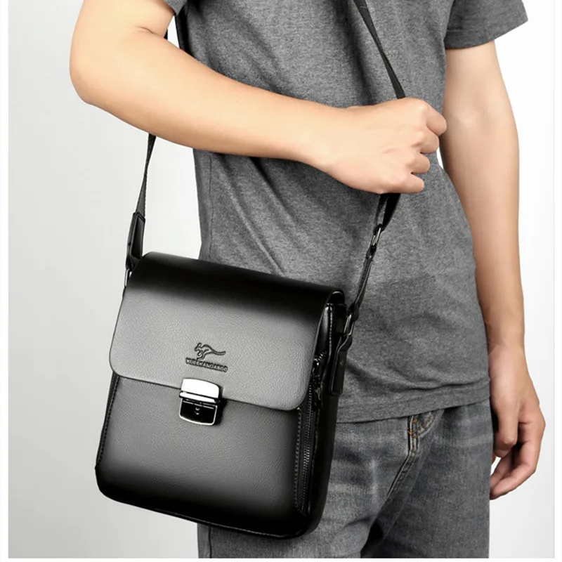 Buckle Leather Men's Shoulder Bag Vertical Strap HandBag Male Luxury Messenger Bag Casual Crossbody For Men