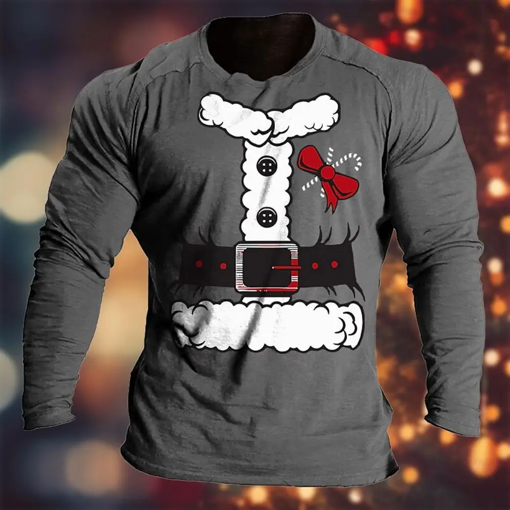 

New Christmas Clothing Men T-Shirts Cotton Oversized Long Sleeve Top Christmas Tree Graphic Clothe Men Autumn And Winter Apparel