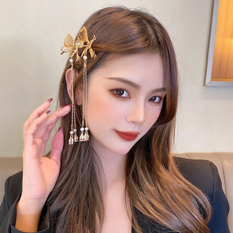 Hanfu Hairpin Hair Accessories Ancient Style Dragonfly Tassel Step Shaking Maple Leaf Comb Butterfly Side Jewelry Female