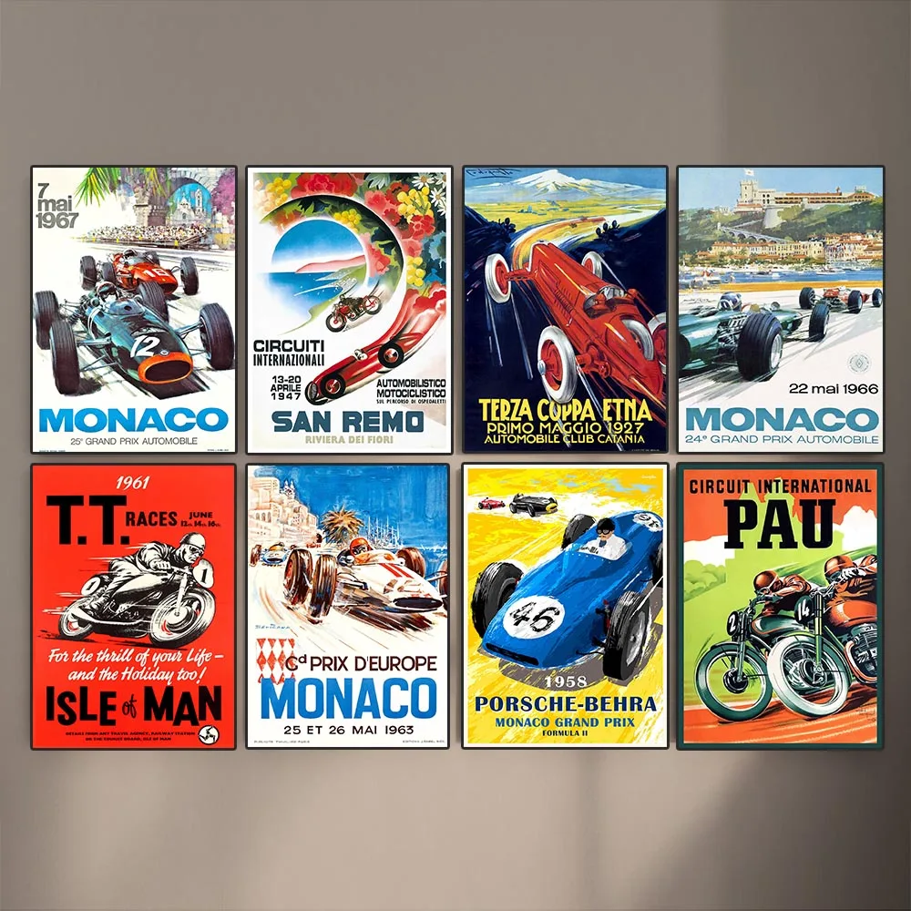 Винтажный постер с изображением гоночного автомобиля