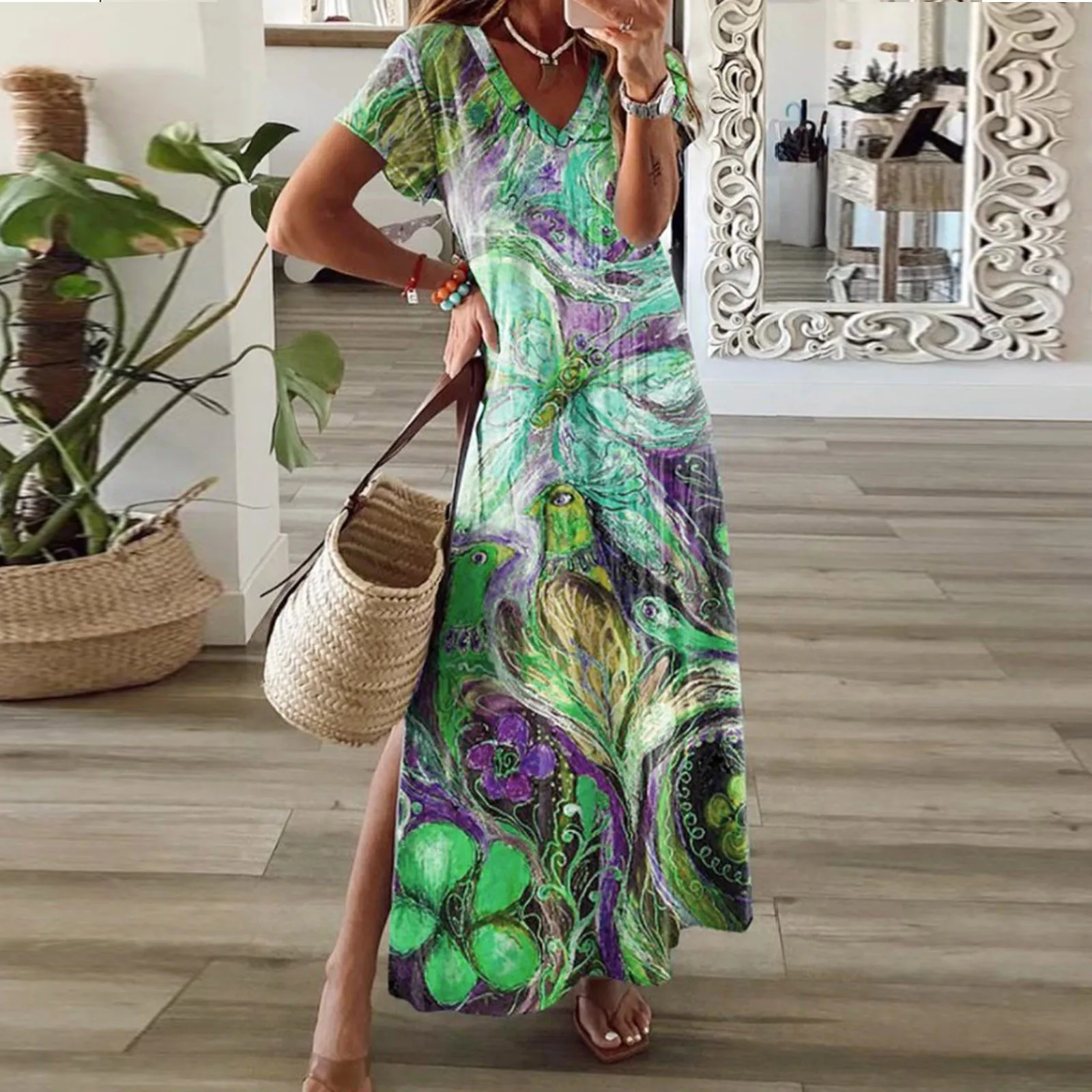 

Женское платье с запахом, V-образным вырезом и коротким рукавом