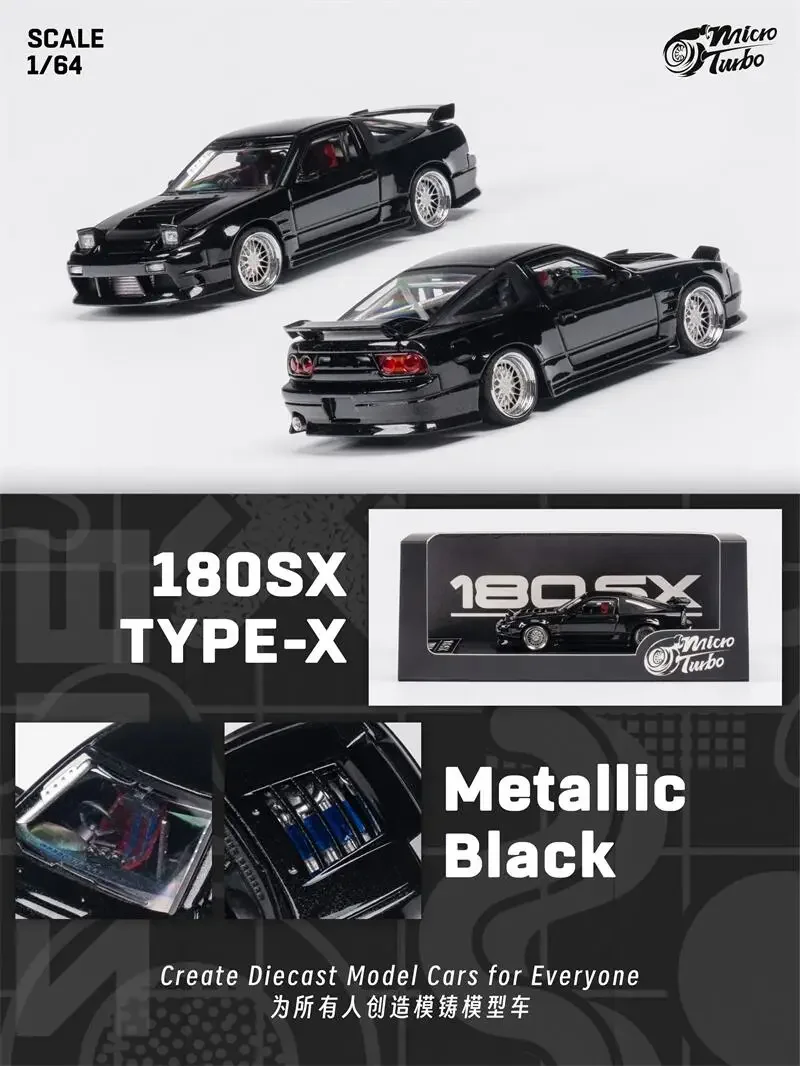 Micro Turbo 1:64 180SX TPYE X Черный металлик ограниченный 999 Литая под давлением модель