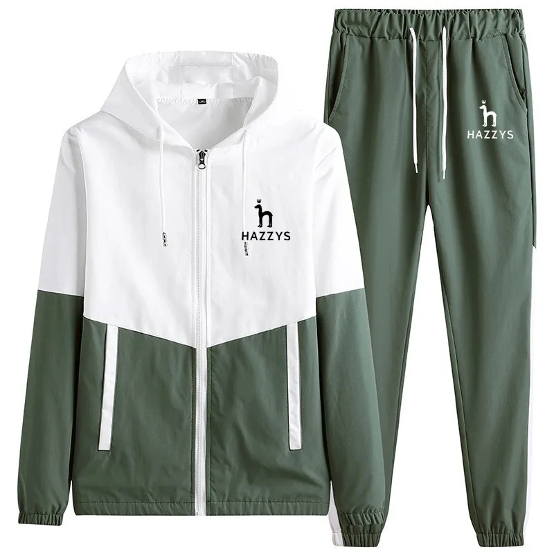 2023 HAZZYS Spring Summer Couple Sports Clothing Colored Casual Jacket PantsTwo Piece Youth Set
