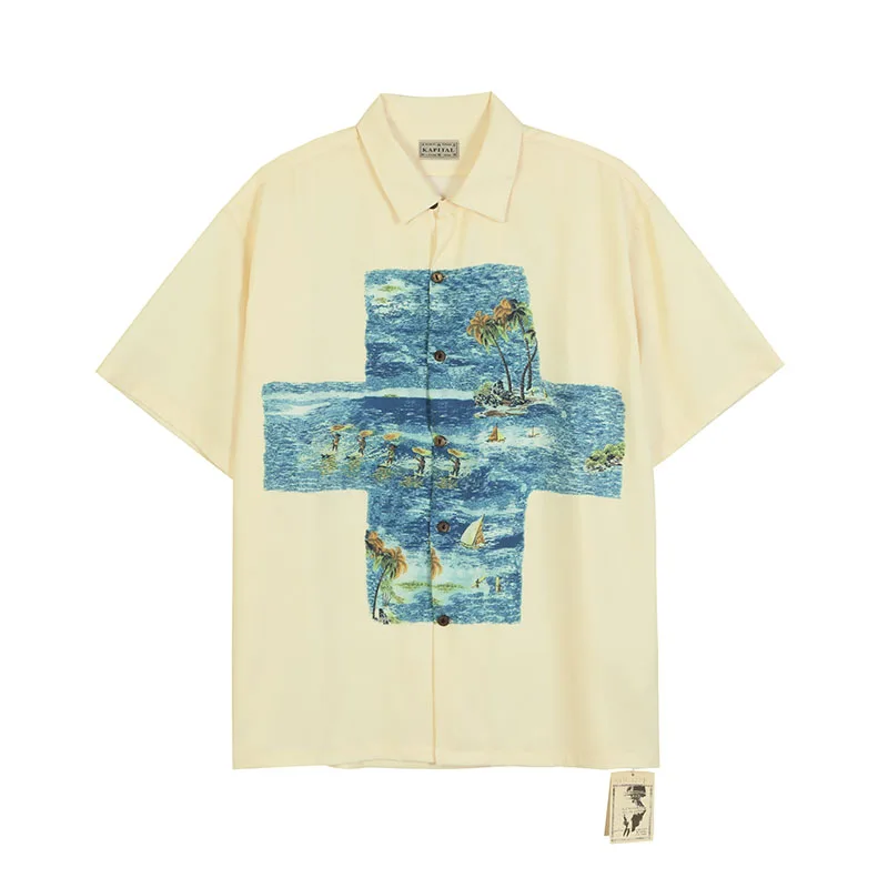 

KAPITAL Shirt Rayon Hawaii Surf Cross Print Men Women 1:1 High Quality Kapital Casual Short Sleeve Shirt