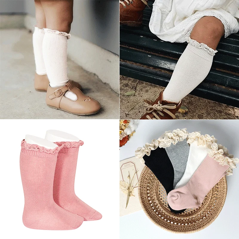 

Knee High Lace Ruffle Long Sock Kids Soft Cotton Toddlers Socks For 0-5 Years Children's Princess Socks Baby Girls Socks