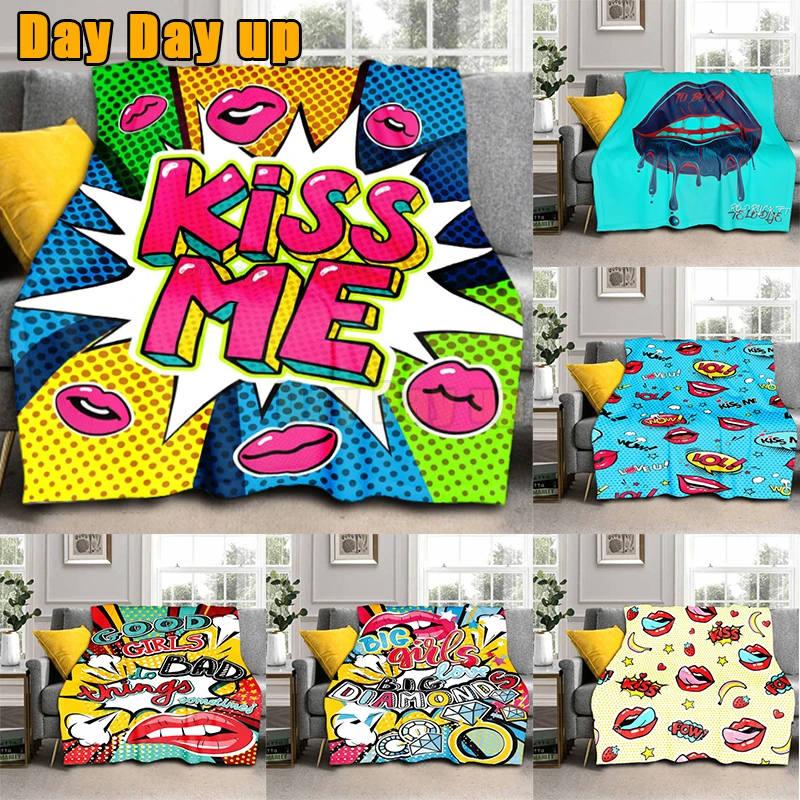 FUNNY KISS STYLE Poster Soft Comfortable Fall Sofa Throw Fleece Blanket School Nap Knee Blanket Gift for Kids Fashion Blanket chic quality comfortable drawstring style knitted mermaid design throw blanket