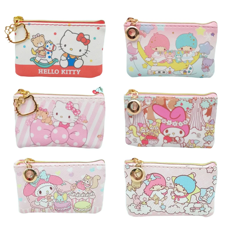 

Kawaii Sanrio, Hello Kitty кошелек My Melody LittleTwinStars, милый мультяшный ПУ кошелек для монет, банковских карт, кошелек для монет, помада