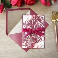 100 pieceslot personalized print burgundy wedding invitation card laser cut bridal shower xv birthday party invitations ic131