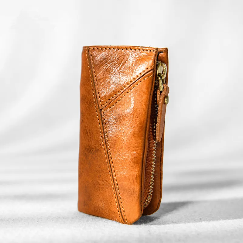Fashion designer genuine leather stitching men women's car key case high quality real cowhide luxury handmade youth key wallets
