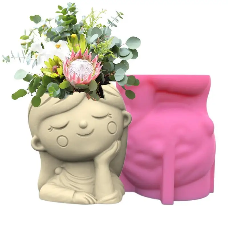 

Flowerpot Silicone Mold Cute Girl Flower Pot Plaster Mould Succulent Planter Mold Cute Girl Multipurpose Flowerpot Mould Decor