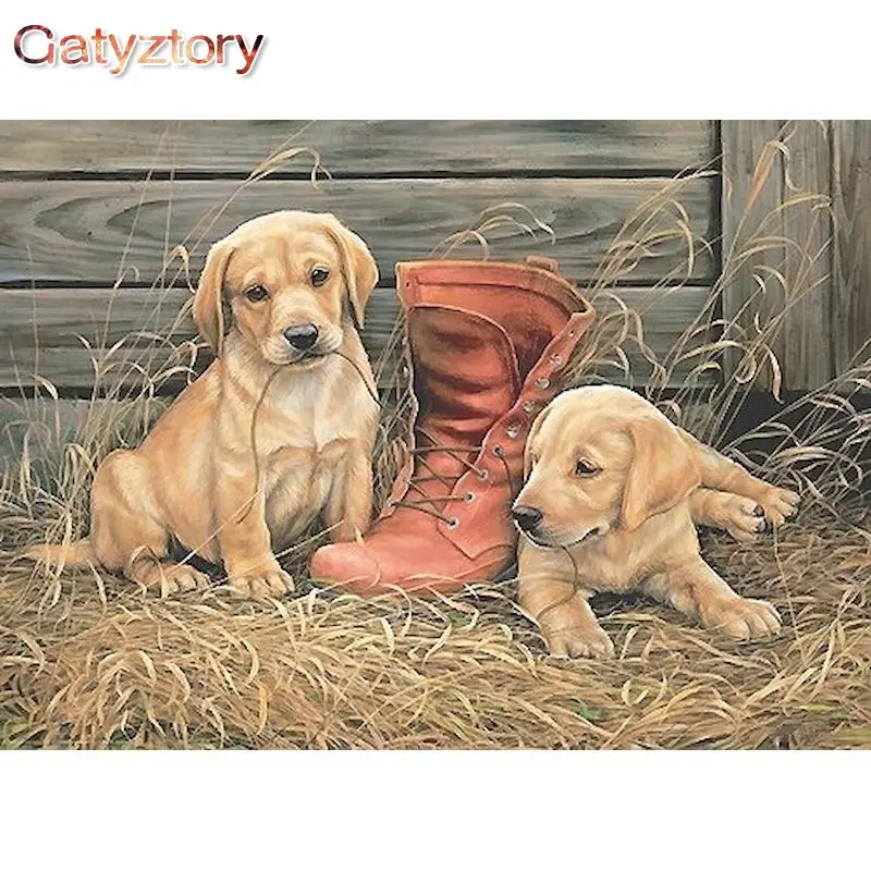 

GATYZTORY 40x50cm Frameless Painting By Numbers Kits For Adults Kid Animals Dogs On Canvas Pictures By Numbers Home Decoration