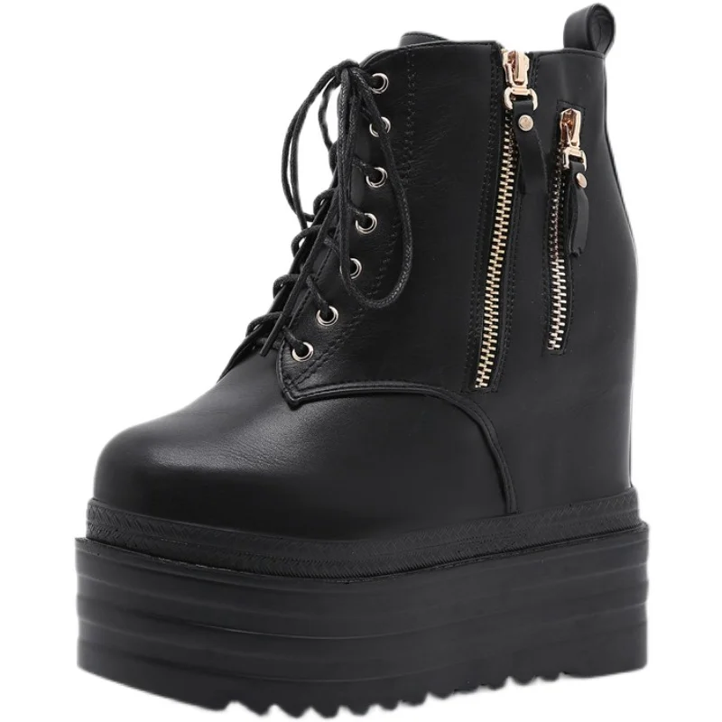 Женские ботильоны на платформе и высоком массивном каблуке со шнуровкой | Обувь