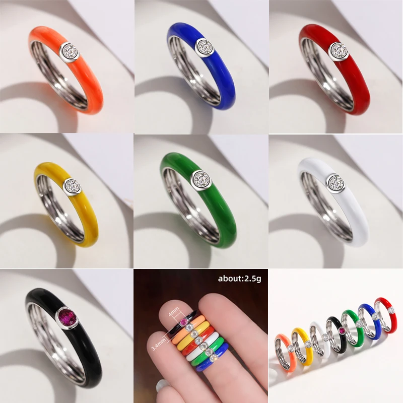 

Huitan Fashion Colorful Enamel Handmade Rings for Women Luxury Solitaire Round CZ Simple Stylish Female Finger Jewelry Drop Ship