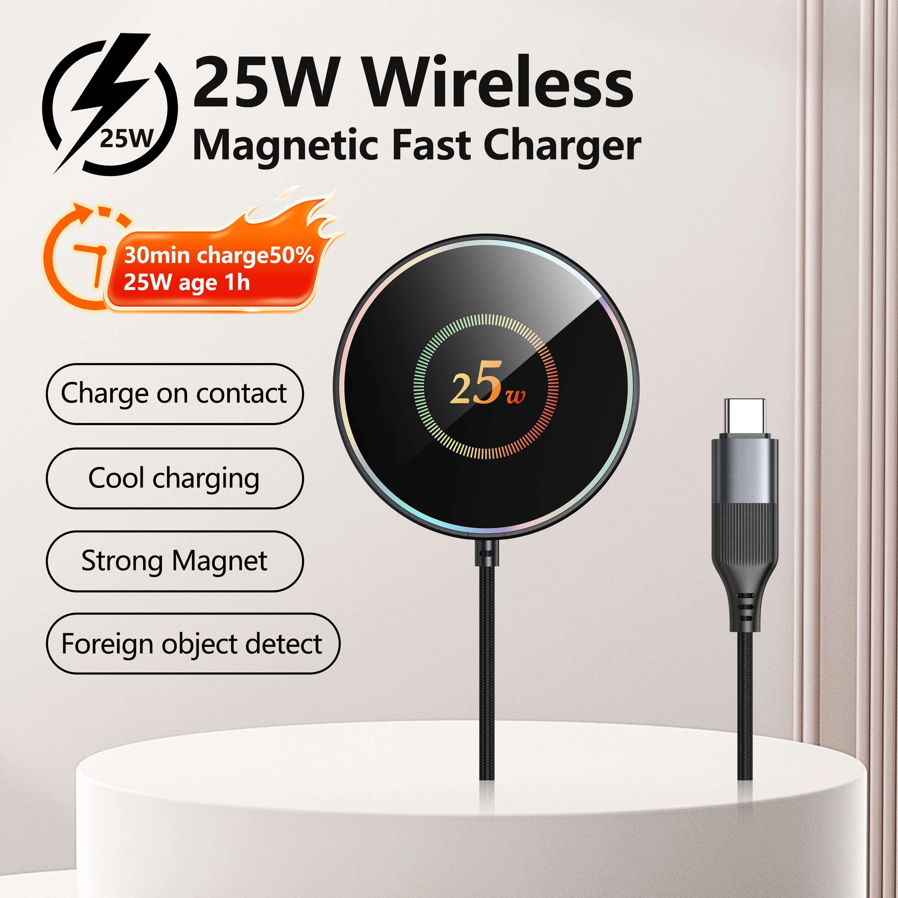 Фото Беспроводная магнитная зарядная станция QI2 25W с быстрой зарядкой, мощный магнит, для iPhone и Samsung №1