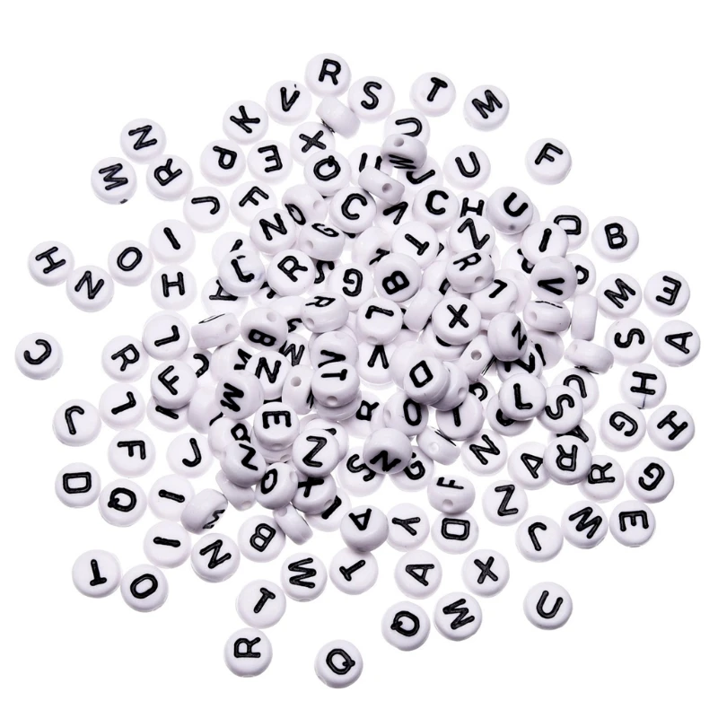 

100pcs Unique White Round Letter Beads Acrylic Alphabet Beads Kit for DIY Name for KEY Chains Bracelets Necklaces Making