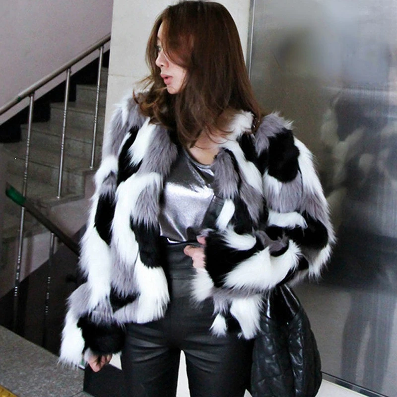 Autumn Winter New Imitation Fur Coat Women Whole Leather Imitation Fox Fur O-Neck Short Coat Trendy Large Size 6XL Free Shipping
