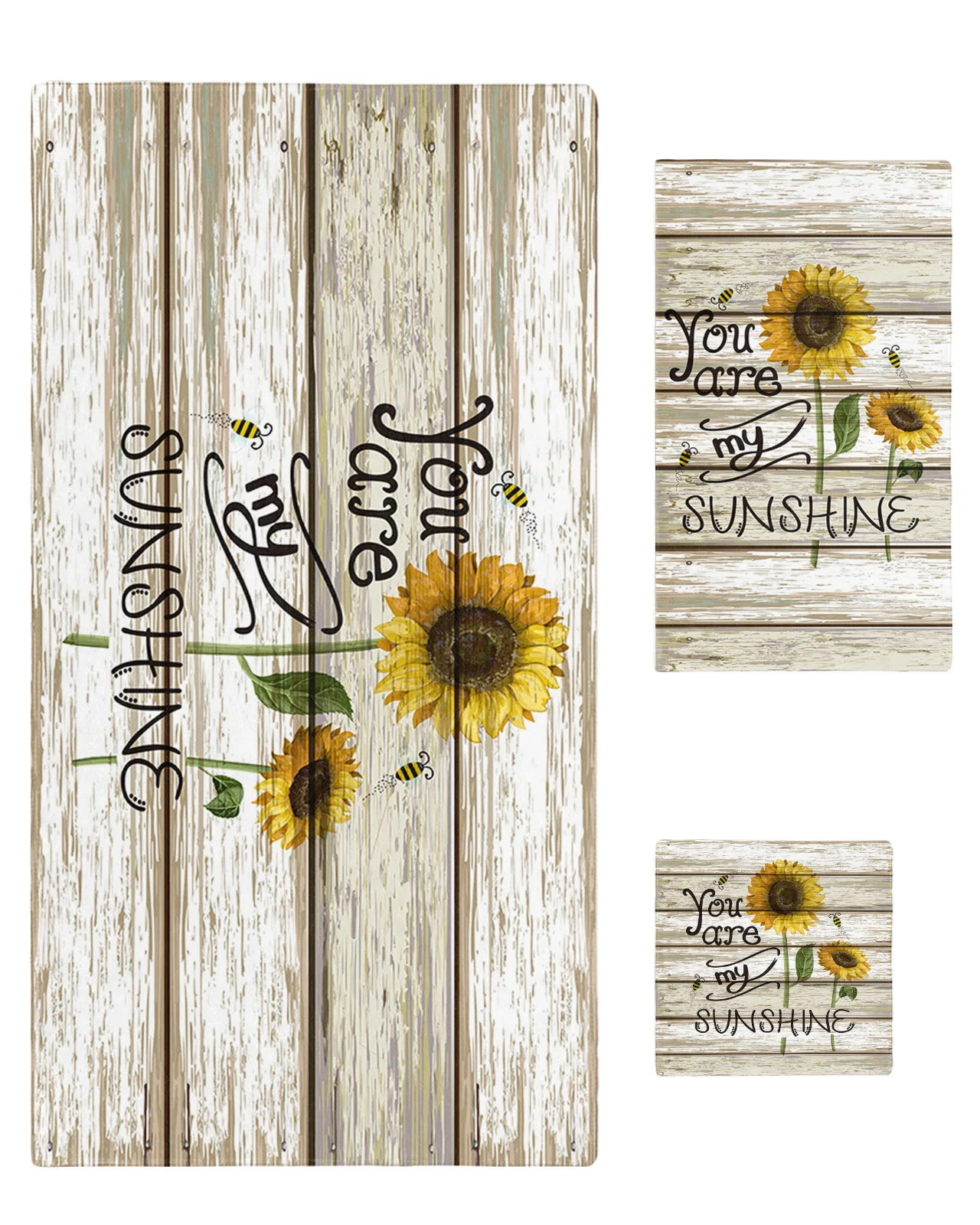 

Набор полотенец под заказ, винтажное банное полотенце с подсолнухами, деревянными досками, полотенце для лица, полотенце для рук, полотенце для ванной комнаты, полотенце для путешествий, 3 шт.