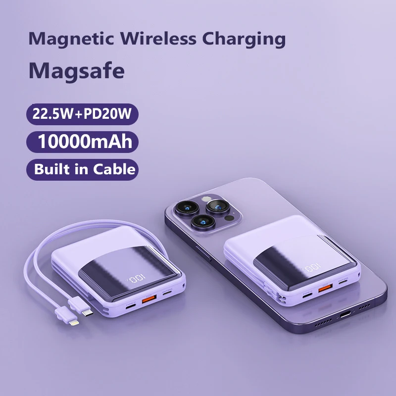 

Внешний аккумулятор Magsafe на 10000 мА · ч, магнитное Беспроводное зарядное устройство на 22,5 Вт, быстрое зарядное устройство для iPhone 14, Мини Портативная Внешняя батарея