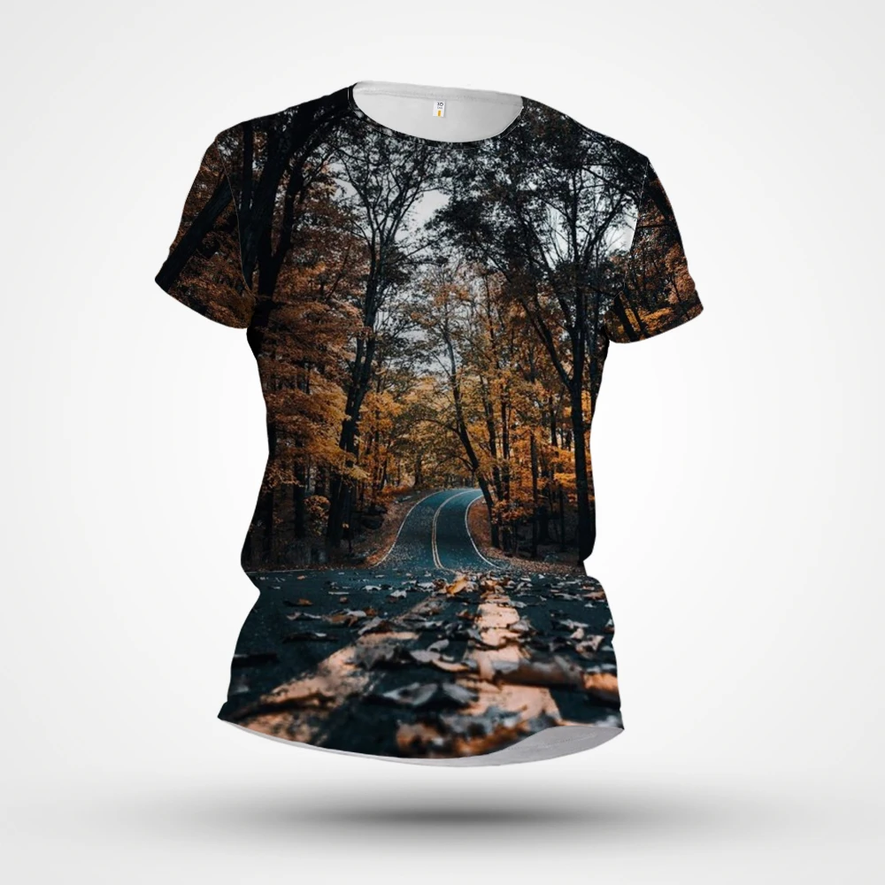 

2023 Summer New Men's T-shirt Jumps Over Hot Selling 3D Digital Print Landscape Short Sleeve Casual Top Round Neck