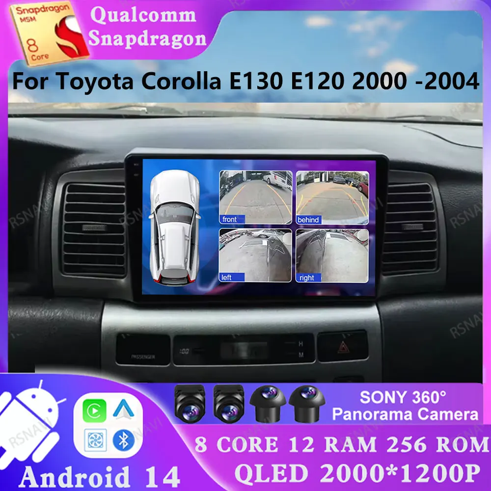 Android 14 для Toyota Corolla E130 E120 2000-2004 DSP АВТО Мультимедиа 5G WIFI DVD Viedo Плеер Навигация GPS 4G LTE 2